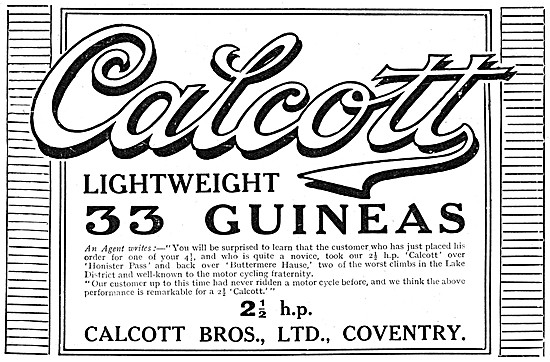 1914 Calcott 2,5 hp Lightweight Motor Cycle                      
