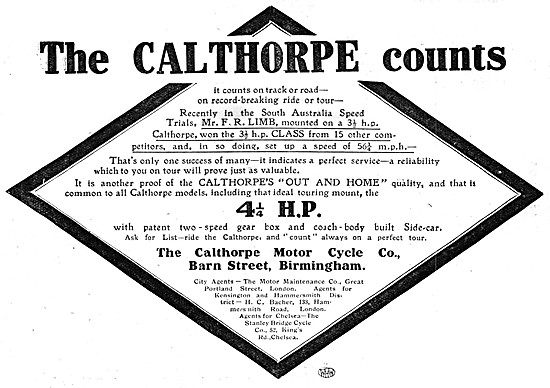 The 4.25 Calthorpe Motor Cycle 1912 Advert                       