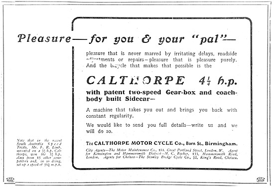 1912 Calthorpe Motor Cycles                                      