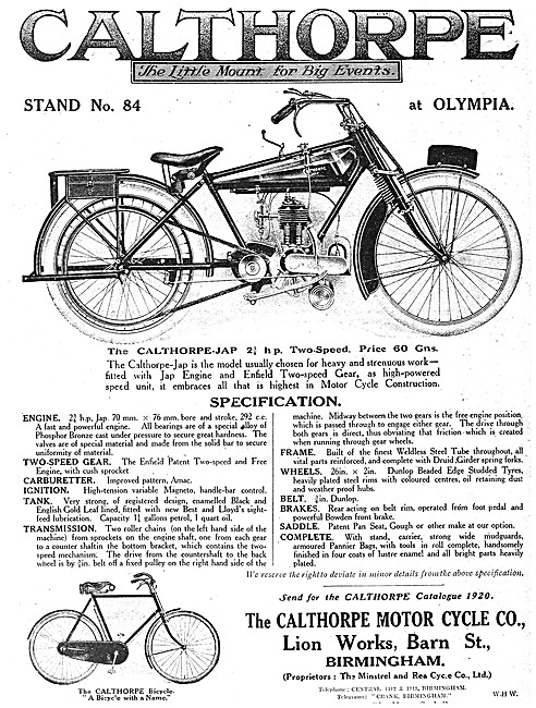 1919 Calthorpe-JAP 2.75 hp Motor Cycle                           