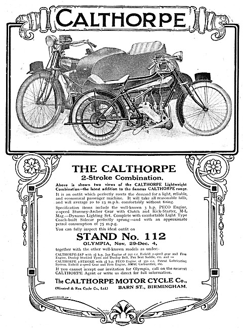 1920 Calthorpe 2-Stroke Motor Cycle Combination                  