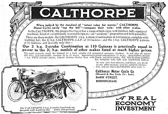 1920 Calthorpe 3 hp Two-Stroke Motor Cycle Combination           