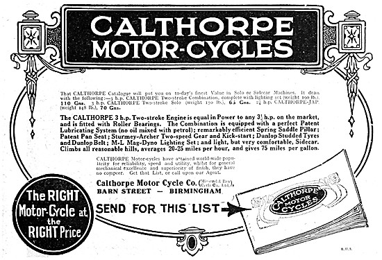 Calthorpe Motor Cycles 1921                                      