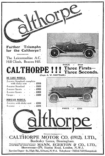 1921 Calthorpe Cars Model Range                                  