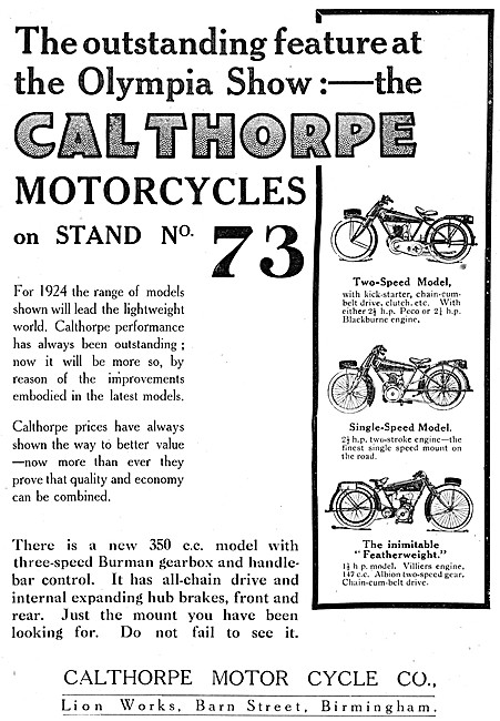 1923 Calthorpe Motor Cycles                                      
