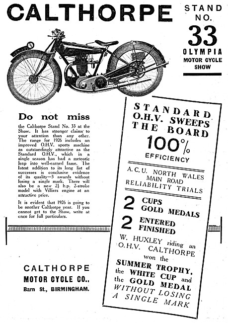 Calthorpe Motor Cycles 1925 Range                                