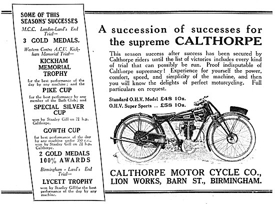 Calthorpe 348 cc Super Sports Motor Cycle 1926                   