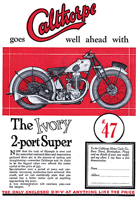1928 Calthorpe Ivory 2-Port Super Motor Cycle                    