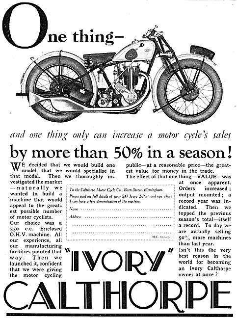 1929 Calthorpe Ivory 350 cc OHV Motor Cycle - Ivory Calthorpe 350