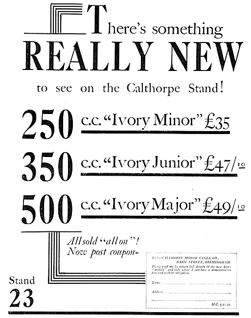 Calthorpe Ivory  Motor Cycle Range - 250 Ivory Minor - 500 Major 