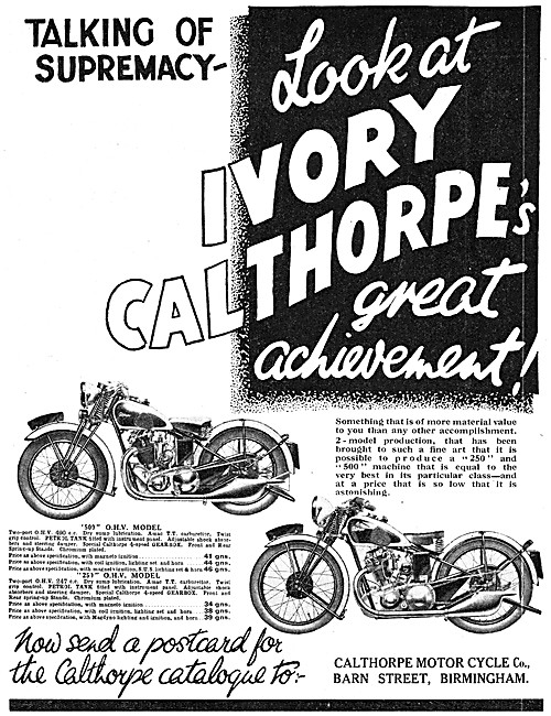 The 1934 Ivory Calthorpe Range Of Motor Cycles                   