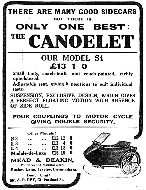 The 1913 Range Of Canoelet Sidecars - Canoelet S4 Sidecar        