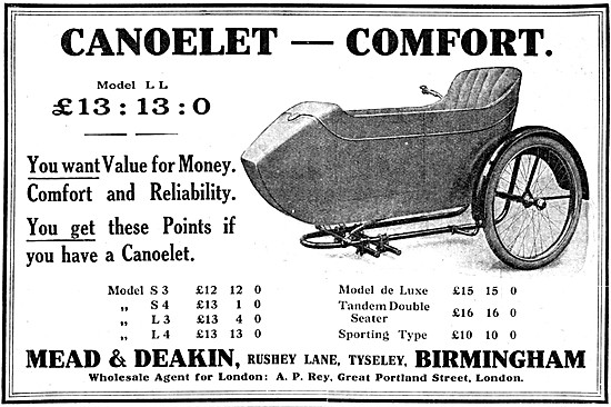The Canoelet Sidecar Range For 1914                              
