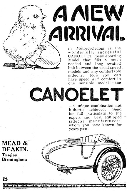 1921 Canoelet Sidecar Advert                                     