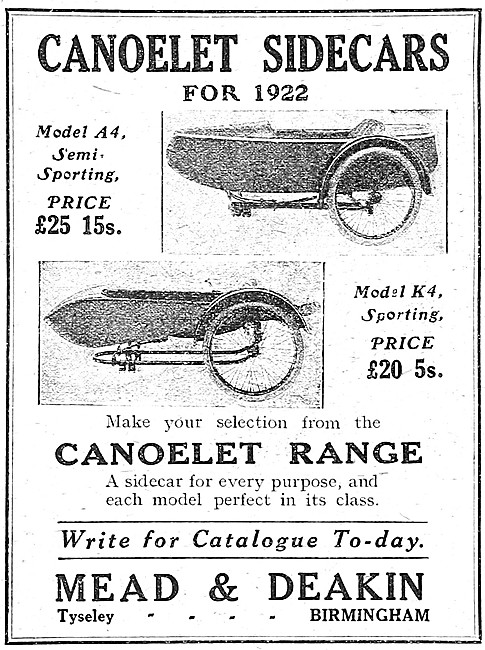 1922 Canoelet Range Of Sidecars                                  