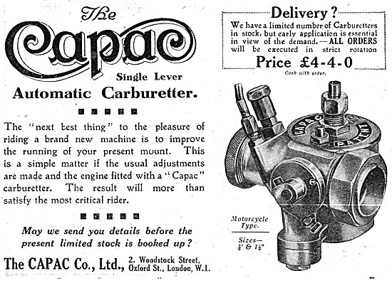 1920 Capac Single Lever Automatic Carburetter                    
