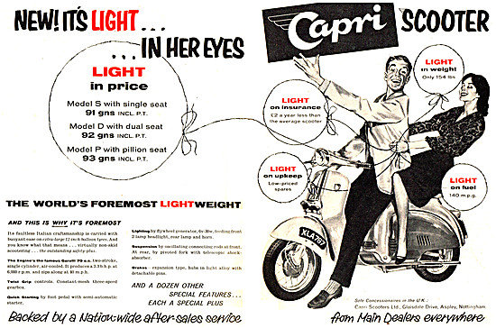 Capri Motor Scooters - Capri Model S Motor Scooter 1960          