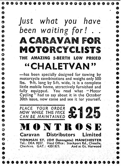 Carahomes Chaletvan Motor Cycle Caravan                          