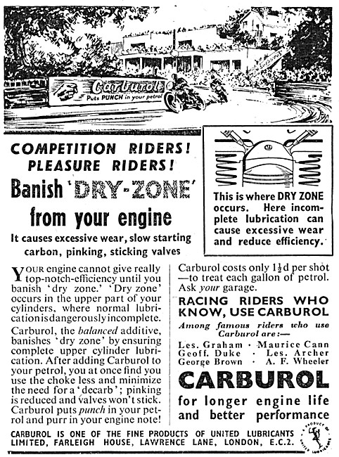 Carburol Dry-Zone Upper Cylinder Lubricant 1949                  