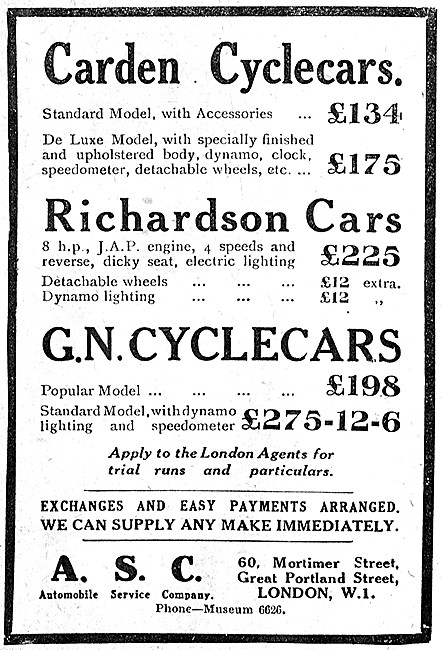 1921 Carden Cyclecars                                            