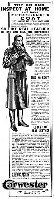 Carwester Weatherproof Motor Cycle Coat 1931 Style               