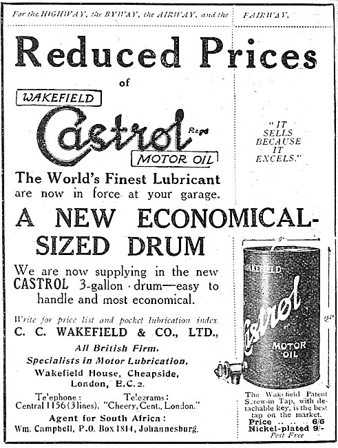 Castrol Motor Oil 1922 Advert                                    