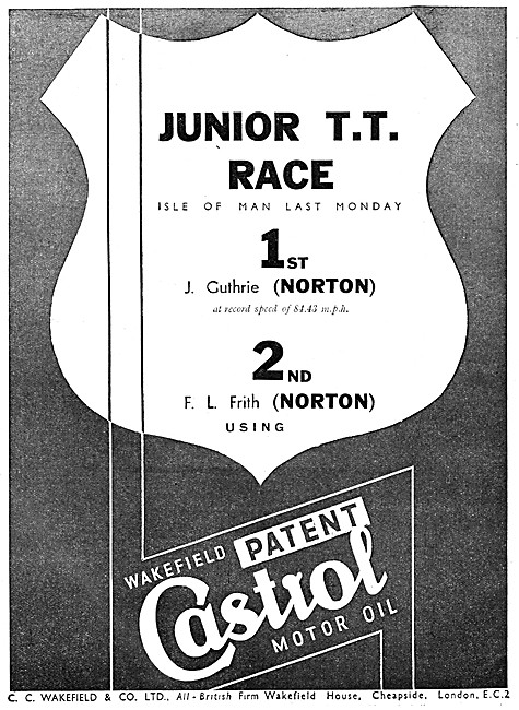 Wakefield Castrol Motor Oil 1937 Advert                          