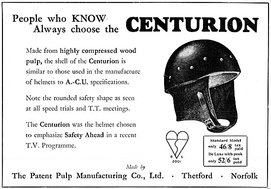 Centurion Motor Cyclists Safety Helmet 1954                      