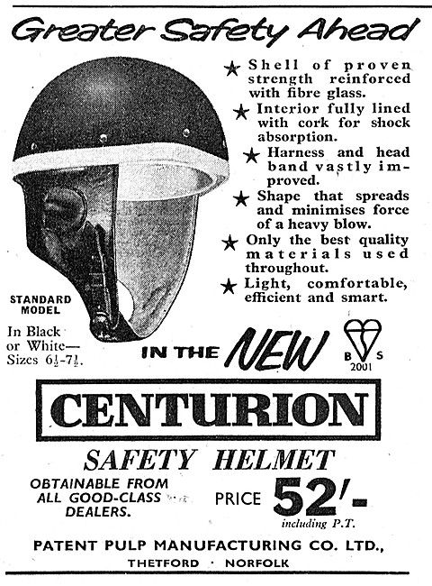 Centurion Motorcycle Helmets 1957 Advert                         