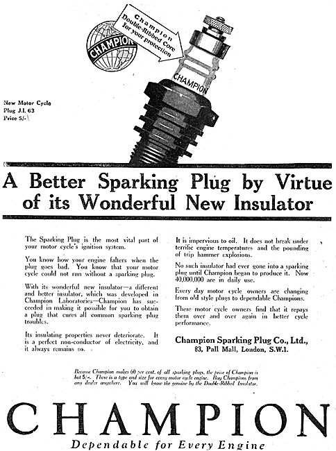 1923 Champion Double-Ribbed Core Spark Plug - JJ 63 Plug         