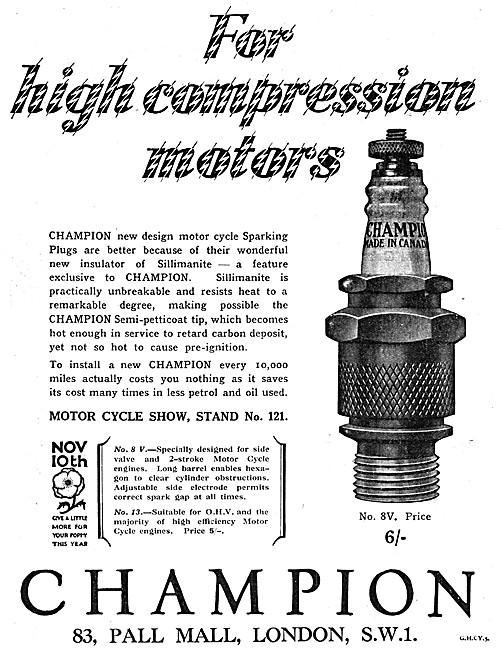 Champion Spark Plugs 1928 - Champion No 8V Spark Plug            