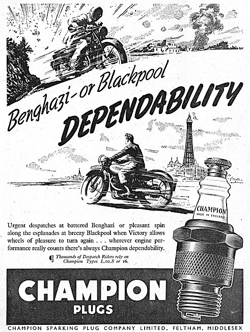 Champion Spark Plugs On Active Service 1945 Advert               