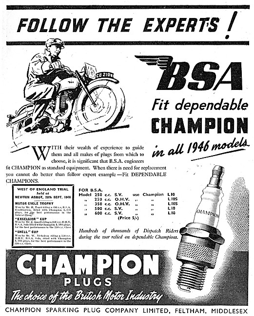 Champion Spark Plugs 1946 Advert                                 