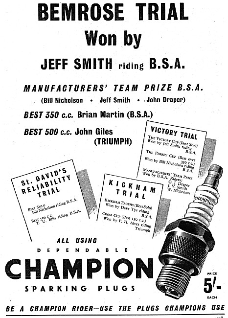 Champion Spark Plugs 1954 Advert                                 