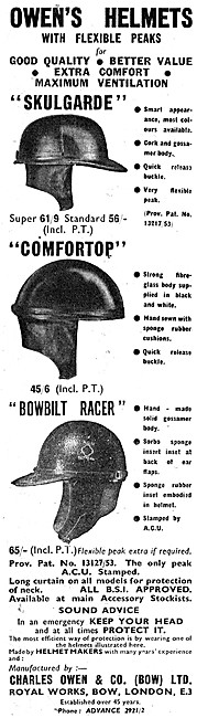 1955 Owens Skulgarde Crash Helmets - Owen Bowbilt Racer Helmet   