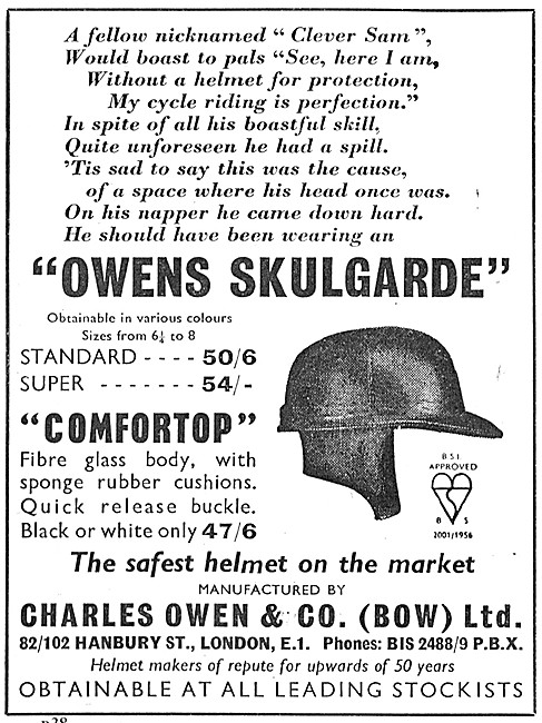 Owens Skulgarde Helmets - Owen Comfortop Safety Helmet 1958      