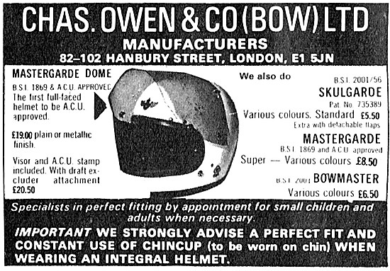 Owens Bowmaster Motorcycle Helmet 1974 Advert                    