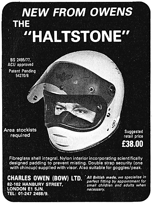 Owens Haltstone Motor Cycle Helmet                               