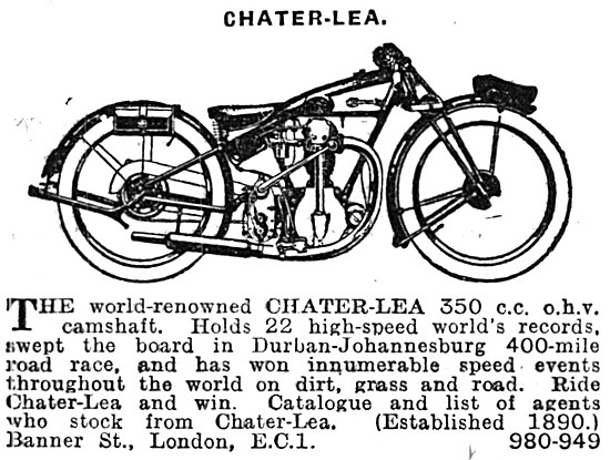 1928 Chater Lea 350 cc OHC Motor Cycle                           