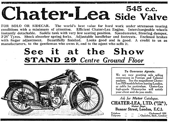 Chater-Lea 545 cc Side Valve Motor Cycle 1928                    