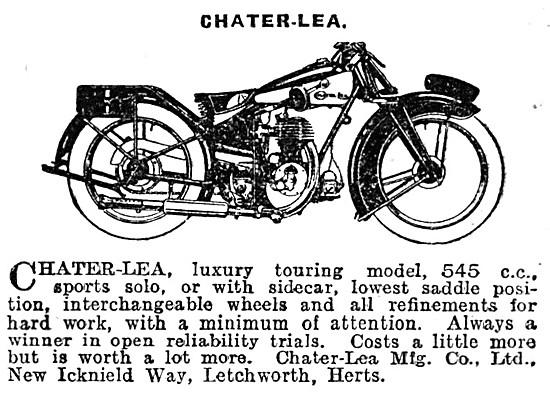 Chater-Lea 545 cc Sports Solo Motor Cycle                        