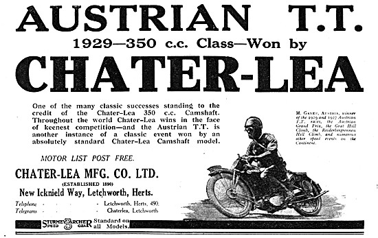 1929 Chater-Lea 350 cc OHC Motor Cycles                          