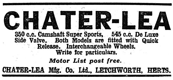 Chater Lea OHV & SV Motor Cycles 1930                            