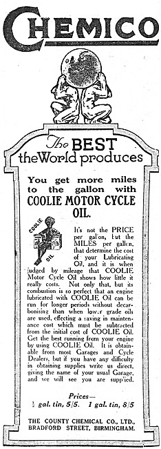 Chemico Coolie Motor Cycle Oil 1922 - Coolie Oil                 