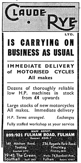 Claude Rye Motorcycle Dealership Fulham                          