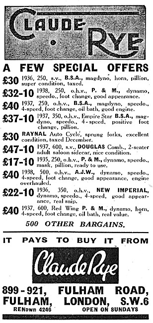 Claude Rye Motor Cycle Sales & Service                           