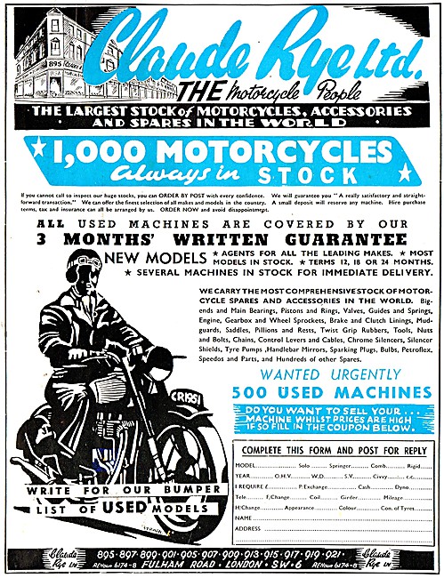 Claude Rye Motorcycle Sales & Parts Stockists - Mail Order Parts 