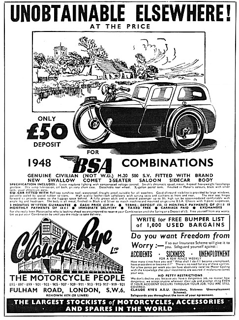 Claude Rye Motorcycle Combinations 1952                          
