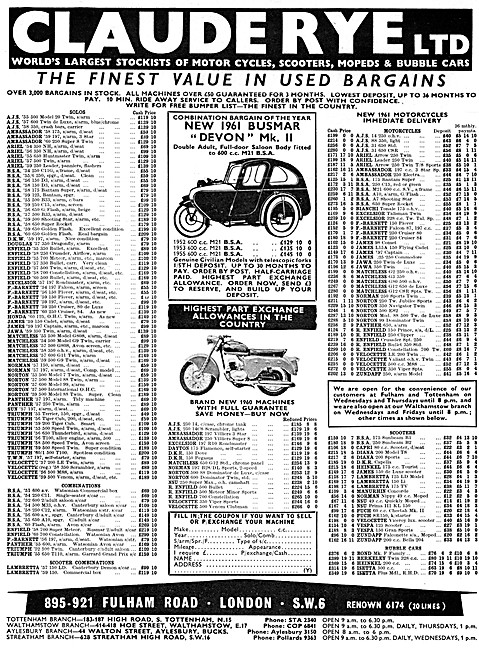Claude Rye Motor Cycle Sales & Service                           