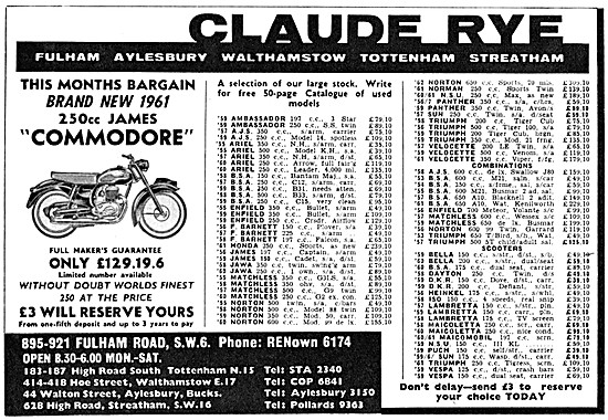 Claude Rye Motorcycles - James Commodore 250 cc                  